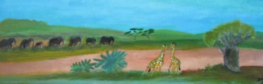 Картина под названием "girafes et éléphants" - Bruno Grégory (BG), Подлинное произведение искусства, Акрил