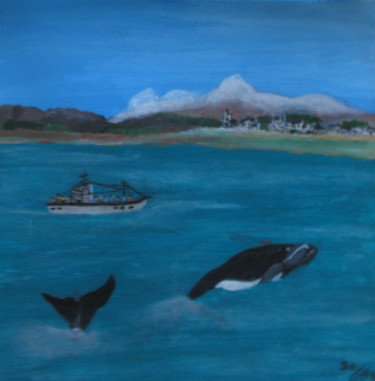 Pintura intitulada "baleines et bateau" por Bruno Grégory (BG), Obras de arte originais, Acrílico