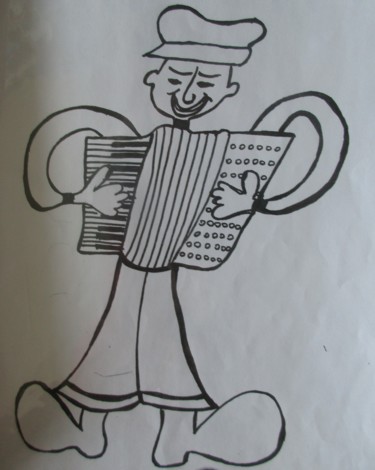 Drawing titled "accordeon" by Bruno Grégory (BG), Original Artwork, Marker