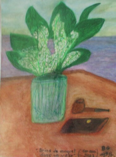 Рисунок под названием "muguet dans un vase…" - Bruno Grégory (BG), Подлинное произведение искусства, Акварель