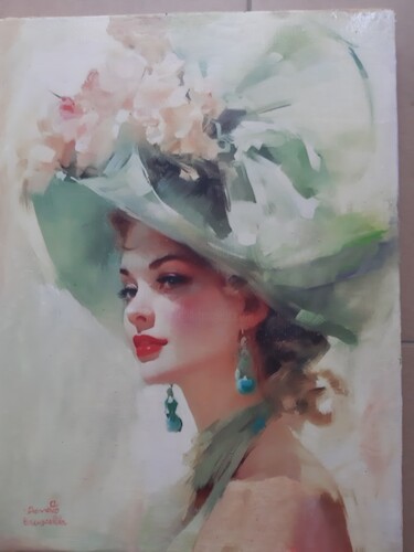 Peinture intitulée "Debora con cappello" par Bruscella Donato, Œuvre d'art originale, Huile
