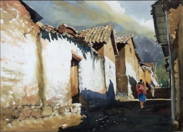 Malerei mit dem Titel "Calle de la cantarr…" von Bernardo Burgos, Original-Kunstwerk, Aquarell