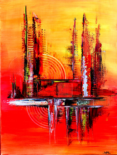 Painting titled "Feuerhorizont - abs…" by Burgstallers-Art - Alexandra Brehm, Original Artwork, Acrylic Mounted on artwork_c…