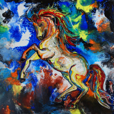 Malerei mit dem Titel "Horse - buntes Pfer…" von Burgstallers-Art - Alexandra Brehm, Original-Kunstwerk, Acryl Auf artwork_c…