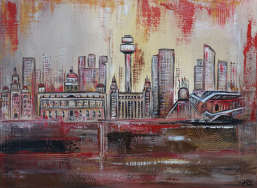 Schilderij getiteld "Liverpool Skyline a…" door Burgstallers-Art - Alexandra Brehm, Origineel Kunstwerk, Acryl Gemonteerd op…