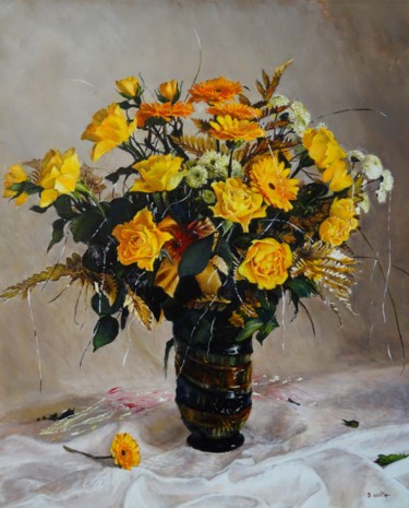 Malerei mit dem Titel "bouquet-de-fête" von Brigitte With (B.WITH), Original-Kunstwerk, Öl