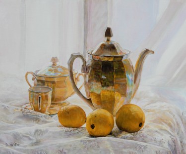 Pittura intitolato "298-cafe-et-citrons…" da Brigitte With (B.WITH), Opera d'arte originale