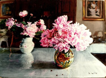 Painting titled "PIVOINES DU JARDIN" by Brigitte With (B.WITH), Original Artwork, Oil