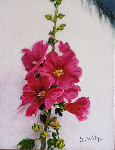 Painting titled "ROSES TREMIERES" by Brigitte With (B.WITH), Original Artwork, Oil