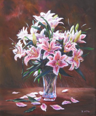 Malerei mit dem Titel "bouquet-de-liliums" von Brigitte With (B.WITH), Original-Kunstwerk, Öl