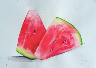 "Pieces of watermelon" başlıklı Resim By Tata tarafından, Orijinal sanat, Suluboya