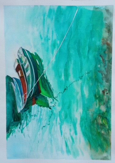 Σχέδιο με τίτλο "Boats" από By Tata, Αυθεντικά έργα τέχνης, Ακουαρέλα