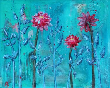 Schilderij getiteld "Fantasy Flowers" door By Tata, Origineel Kunstwerk, Acryl