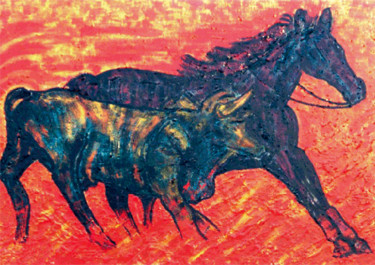Pintura intitulada "Toro&cheval" por Byam Le Bot, Obras de arte originais, Acrílico