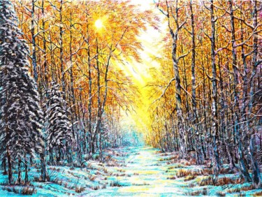 Картина под названием "Зимний вечер" - Юрий Быков, Подлинное произведение искусства, Акрил