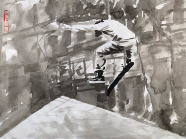 Painting titled "Skate 13" by Christian Evers, Original Artwork, Ink Mounted on Wood Panel
