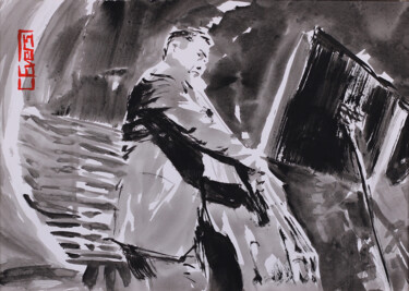 Disegno intitolato "Mood n´ Jazz No. 16" da Christian Evers, Opera d'arte originale, Inchiostro Montato su Pannello di legno