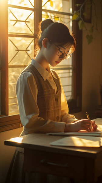 Digital Arts titled "Schoolgirl studying" by C.Moonheart, Original Artwork, AI generated image