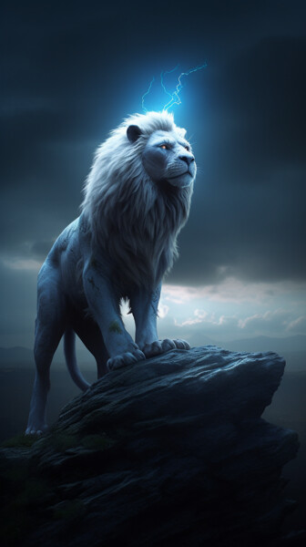 Arte digital titulada "Lion on the cliff i…" por C.Moonheart, Obra de arte original, Imagen generada por IA