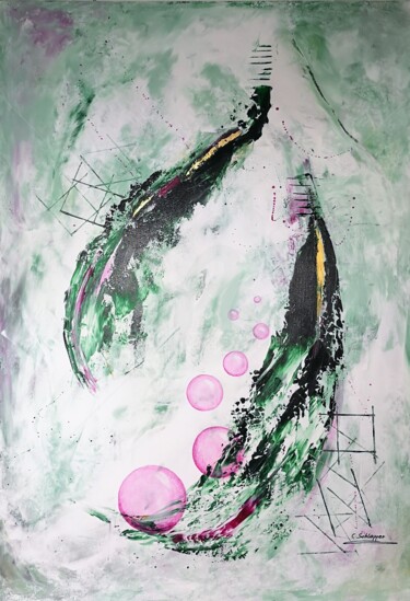 Painting titled "Bubbles pink Acryl/…" by Cäcilia Schlapper, Original Artwork, Acrylic Mounted on Wood Stretcher frame