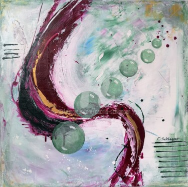 Painting titled ""Bubbles" pink-grün…" by Cäcilia Schlapper, Original Artwork, Acrylic Mounted on Wood Stretcher frame