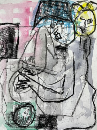 Schilderij getiteld "Couple Comforting A…" door Cäcilie Von Manal, Origineel Kunstwerk, Aquarel