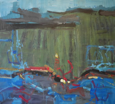 Painting titled "paysage nf" by Gildas Cadic, Original Artwork, Acrylic