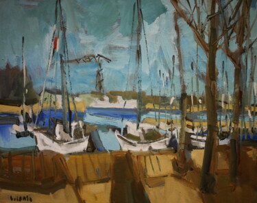 Peinture intitulée "port de plaisance L…" par Gildas Cadic, Œuvre d'art originale, Huile