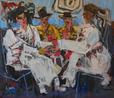 Painting titled "les joueurs de cart…" by Gildas Cadic, Original Artwork, Acrylic