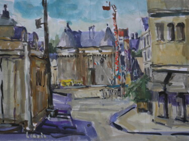 Painting titled "manège devant la to…" by Gildas Cadic, Original Artwork, Gouache