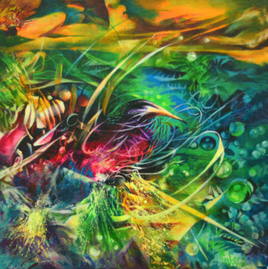 Malerei mit dem Titel "Hummingbird" von Jorge Calero, Original-Kunstwerk, Acryl