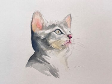 Ζωγραφική με τίτλο "Kitty" από Calla Tsukishiro, Αυθεντικά έργα τέχνης, Ακουαρέλα