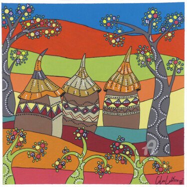 Painting titled "Idolobha "Le villag…" by Caloulabissa, Original Artwork, Acrylic