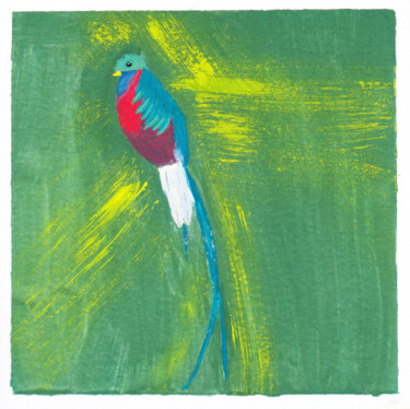 Schilderij getiteld "Quetzal Resplendiss…" door Cmh, Origineel Kunstwerk, Gouache Gemonteerd op Houten paneel