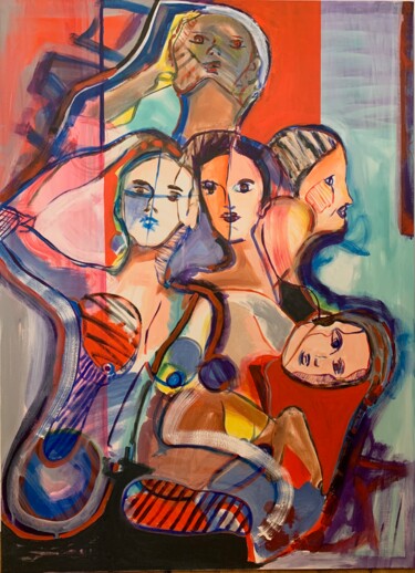 Painting titled "Group1" by Camille Oudinot, Original Artwork, Acrylic Mounted on Wood Stretcher frame