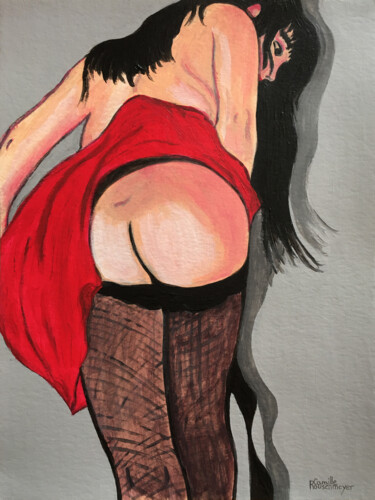 Painting titled "La robe rouge" by Camille Rouschmeyer, Original Artwork, Acrylic