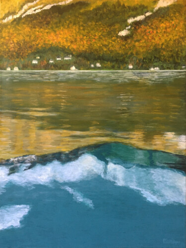 Painting titled "Lac d'Annecy : coul…" by Camille Rouschmeyer, Original Artwork, Acrylic Mounted on Wood Stretcher frame