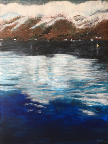 Painting titled "Lac d'Annecy : coul…" by Camille Rouschmeyer, Original Artwork, Acrylic Mounted on Wood Stretcher frame