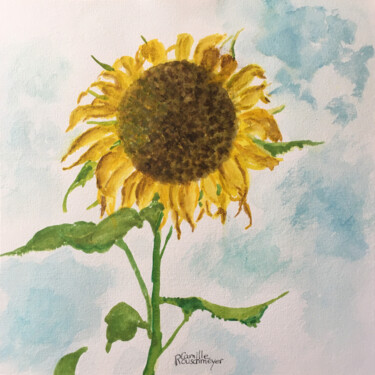 Painting titled "Soleil et nuages" by Camille Rouschmeyer, Original Artwork, Watercolor