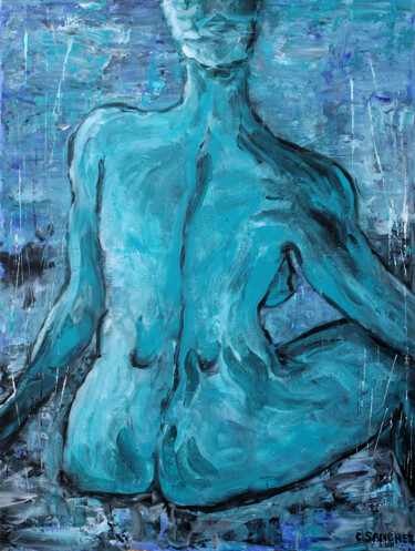 Painting titled "Blue nude" by Camille Sanchez, Original Artwork, Acrylic