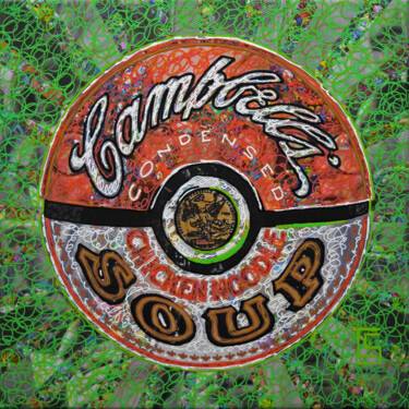 Pintura intitulada "Green Campbell's Ba…" por Camille Sohier, Obras de arte originais, colagem digital Montado em Armação em…