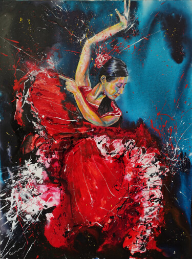 제목이 "Flamenca"인 미술작품 Jean-Michel Canal로, 원작, 아크릴 나무 들것 프레임에 장착됨