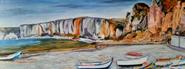 Malerei mit dem Titel "YPORT (les falaises)" von Maryse Houppilliart, Original-Kunstwerk, Öl Auf Keilrahmen aus Holz montiert