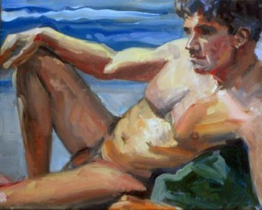 Painting titled "Reclining Nude Male" by Candy Barr, Original Artwork, Oil