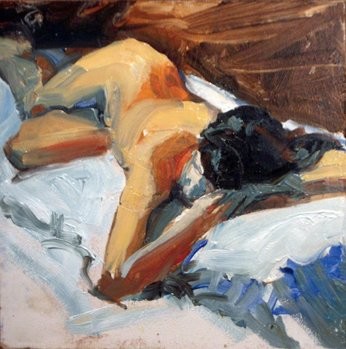 Painting titled "Reclining Nude Slee…" by Candy Barr, Original Artwork, Oil