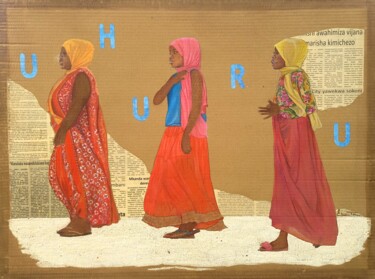 Painting titled "Trois Zanzibarites…" by Chantal Moisy (ChanTou), Original Artwork, Watercolor Mounted on artwork_cat.