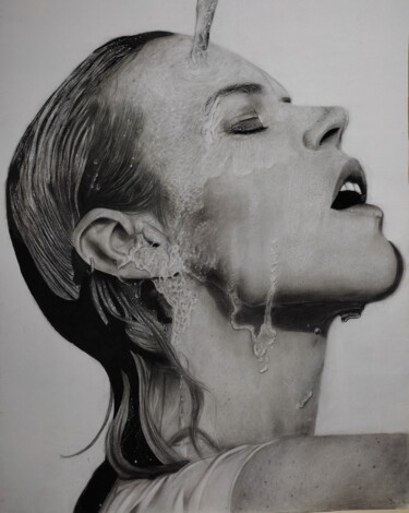 Drawing titled "Portrait" by Cansu Kam, Original Artwork, Charcoal