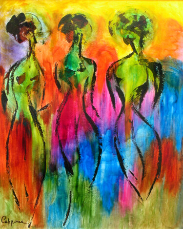 Painting titled "Les 3 Rayonnantes -…" by Cappone, Original Artwork, Oil