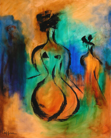 Painting titled "Nue des 2 Cotés - U…" by Cappone, Original Artwork, Oil Mounted on Wood Stretcher frame