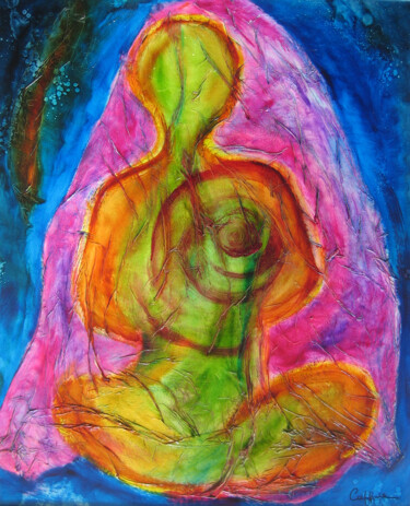 Картина под названием "Bouddha Dans La Nui…" - Cappone, Подлинное произведение искусства, Масло